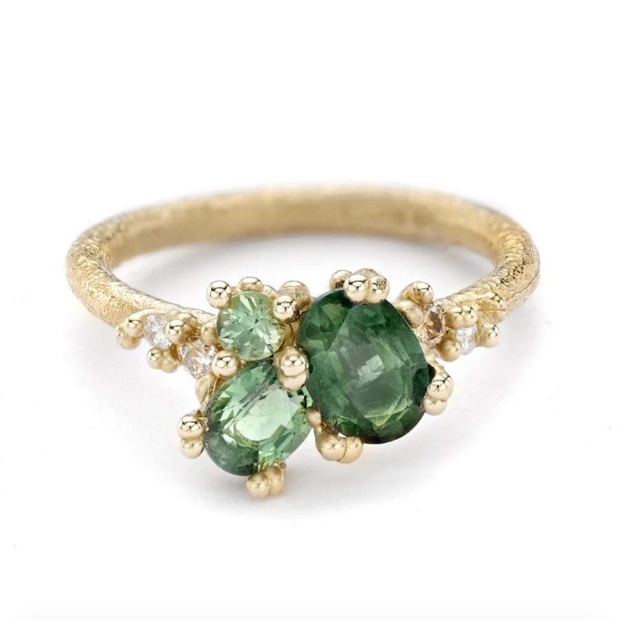 Rings Tomfoolery London | Green Sapphire And Diamond Asymmetric Cluster Ring