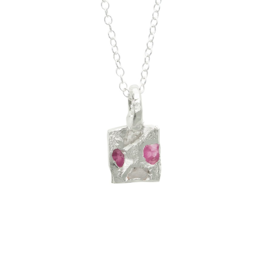 Necklaces Tomfoolery London | Raw Pink Sapphire Square