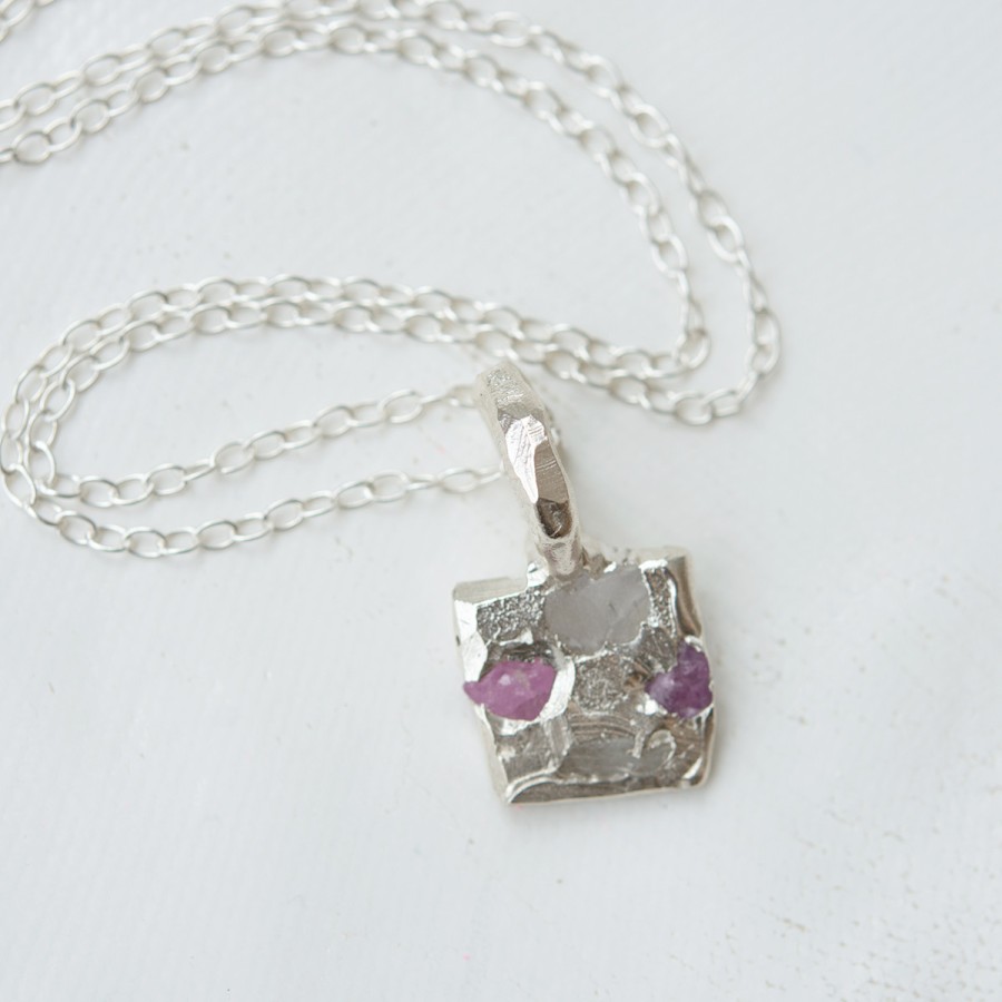 Necklaces Tomfoolery London | Raw Pink Sapphire Square