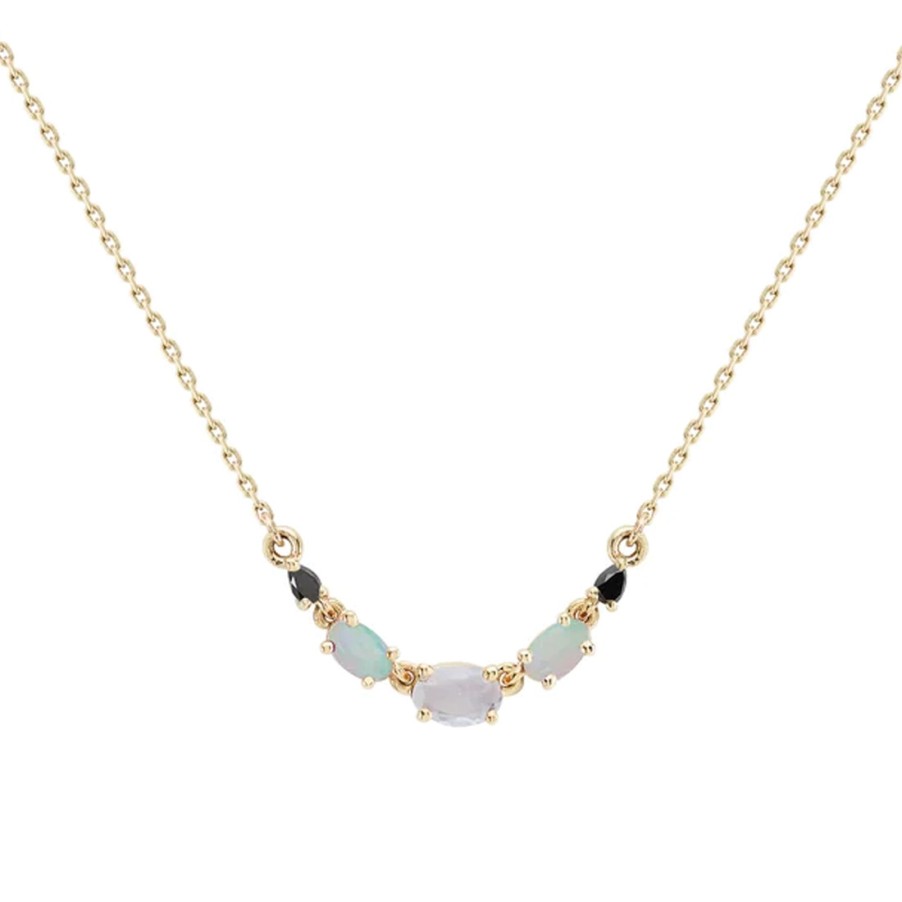 Necklaces Tomfoolery London | Multi Gemstone Claw Set Necklace With Moonstone, Opal & Black Diamond