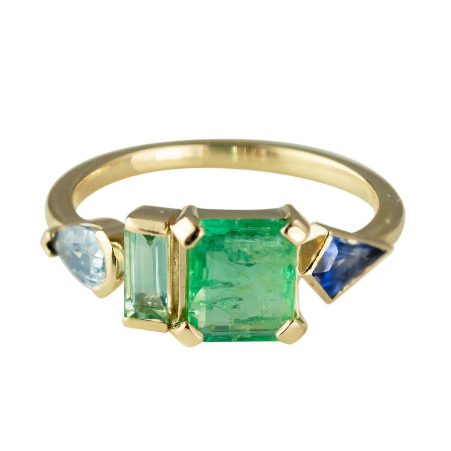 Rings Tomfoolery London | Quad Emerald & Sapphire Ring