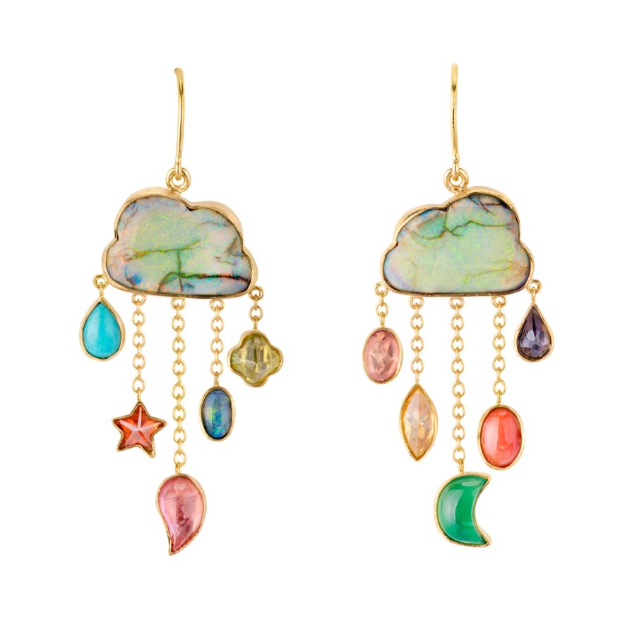 Earrings Tomfoolery London | Cloud & Rain Chain Drop Earrings In Opal