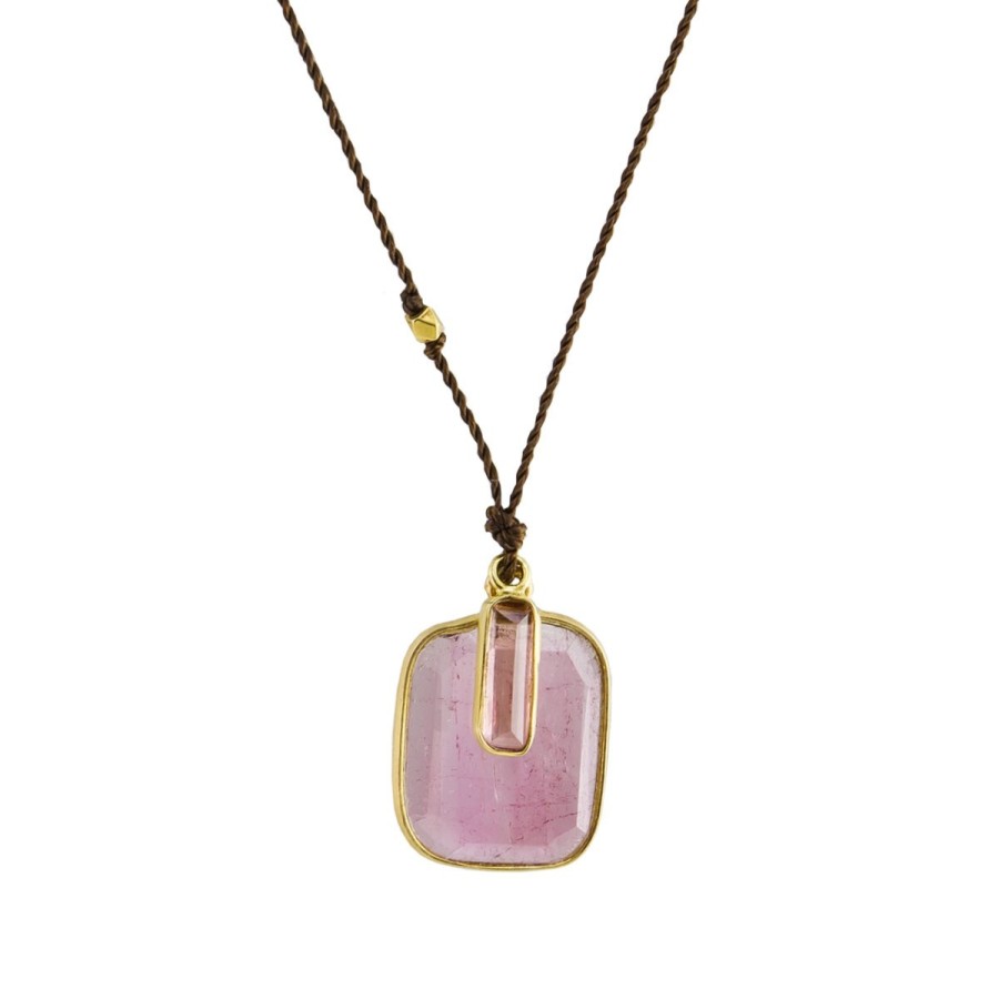 Necklaces Tomfoolery London | Pink Tourmaline & 18Ct Yellow Gold Cord Necklace