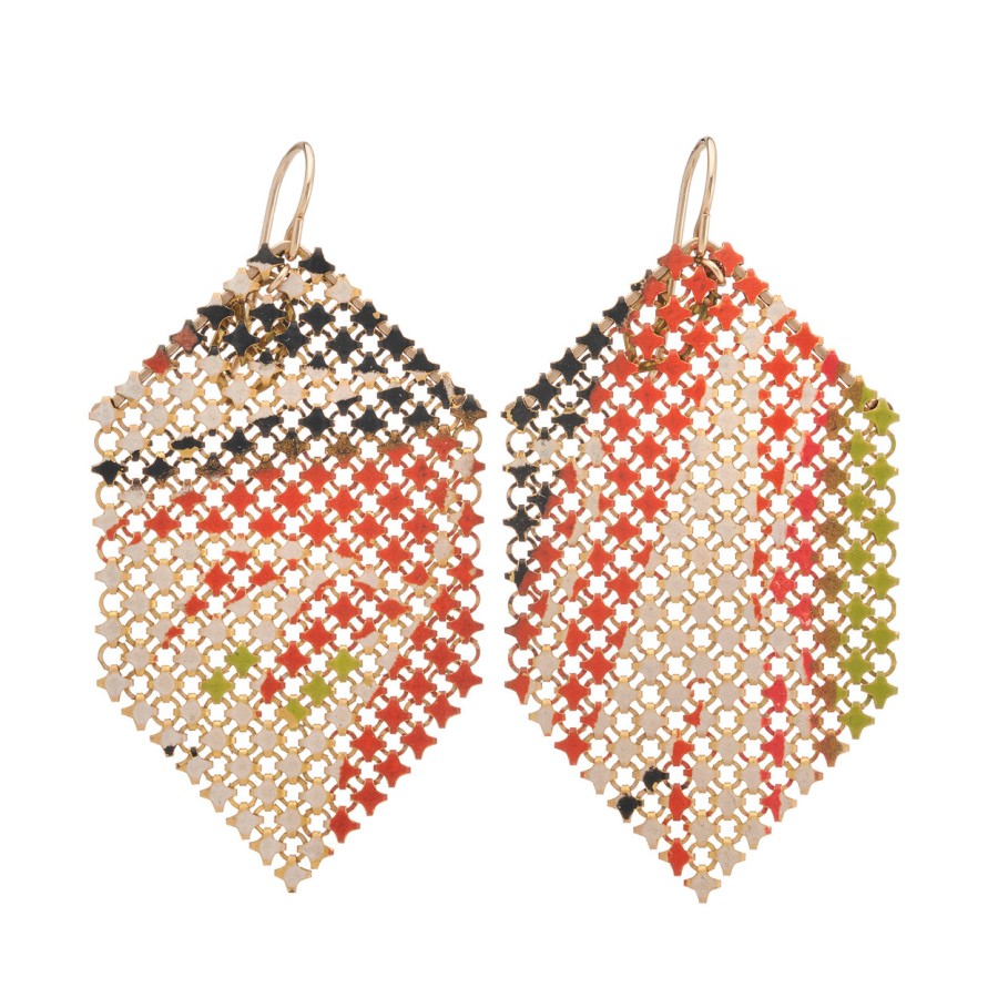 Earrings Tomfoolery London | Orange Frond Mesh Drop Earrings