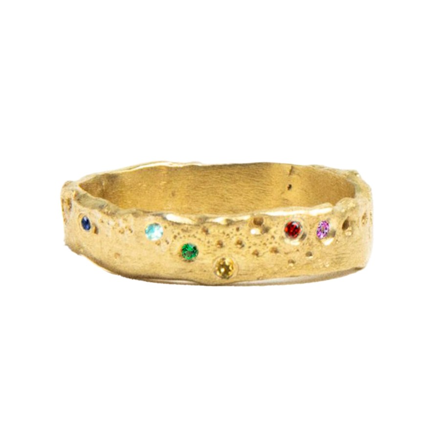 Rings Tomfoolery London | Gold Erizo Ring With Rainbow Sapphires