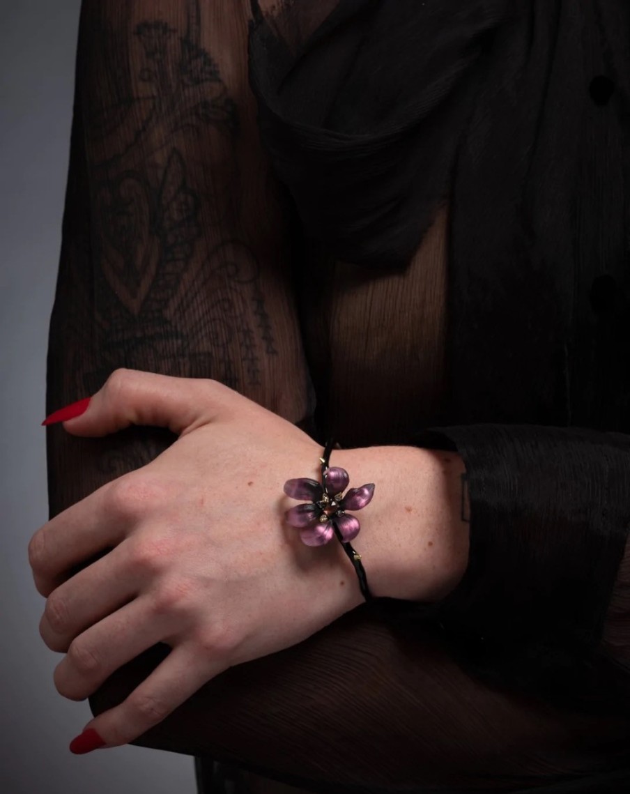 Bracelets Tomfoolery London | Burnt Fleur Cuff Bracelet Magenta