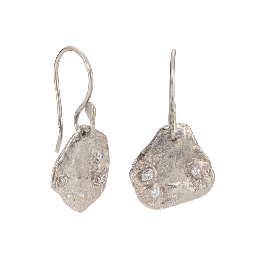 Earrings Tomfoolery London | Stony Diamond Limpet Drop Earrings 18Ct White Gold