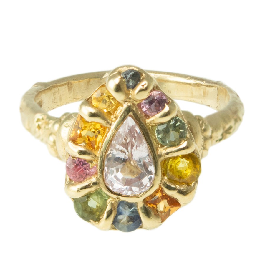 Rings Tomfoolery London | Green & Yellow Kaleidoscope Halo Ring