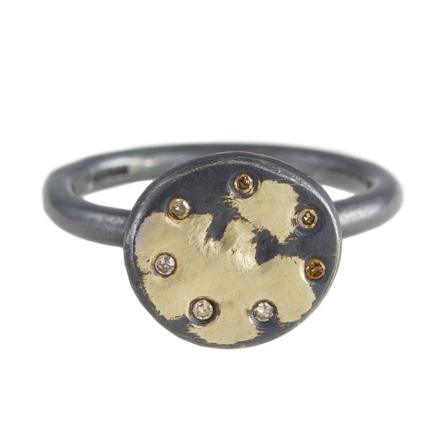 Rings Tomfoolery London | 7 Diamond And Oxidised Silver Solitaire 18Ct Gold Ring