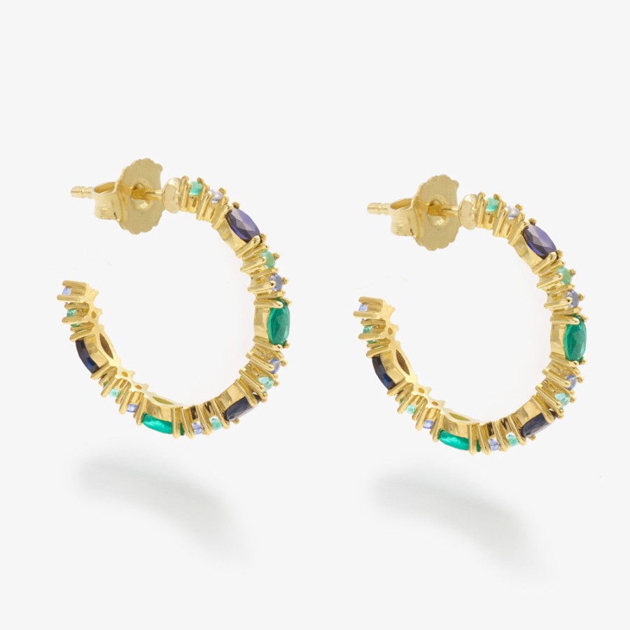 Earrings Tomfoolery London | Gaia Sapphire & Emerald Hoops