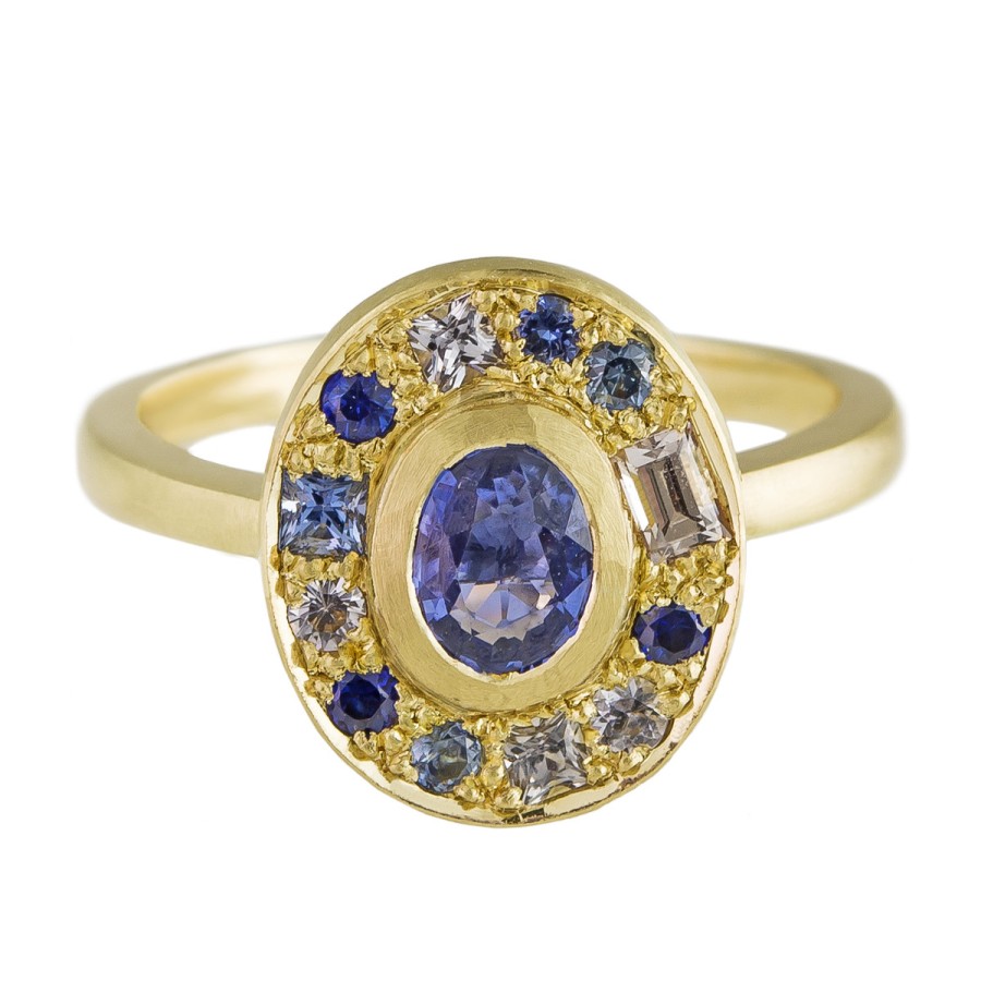 Rings Tomfoolery London | 18Ct Yellow Gold Puzzle Royal Blue Oval Sapphire Ring