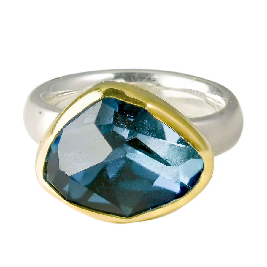 Rings Tomfoolery London | Irregular Cut Blue Topaz, 18Ct Yellow Gold & Silver Ring