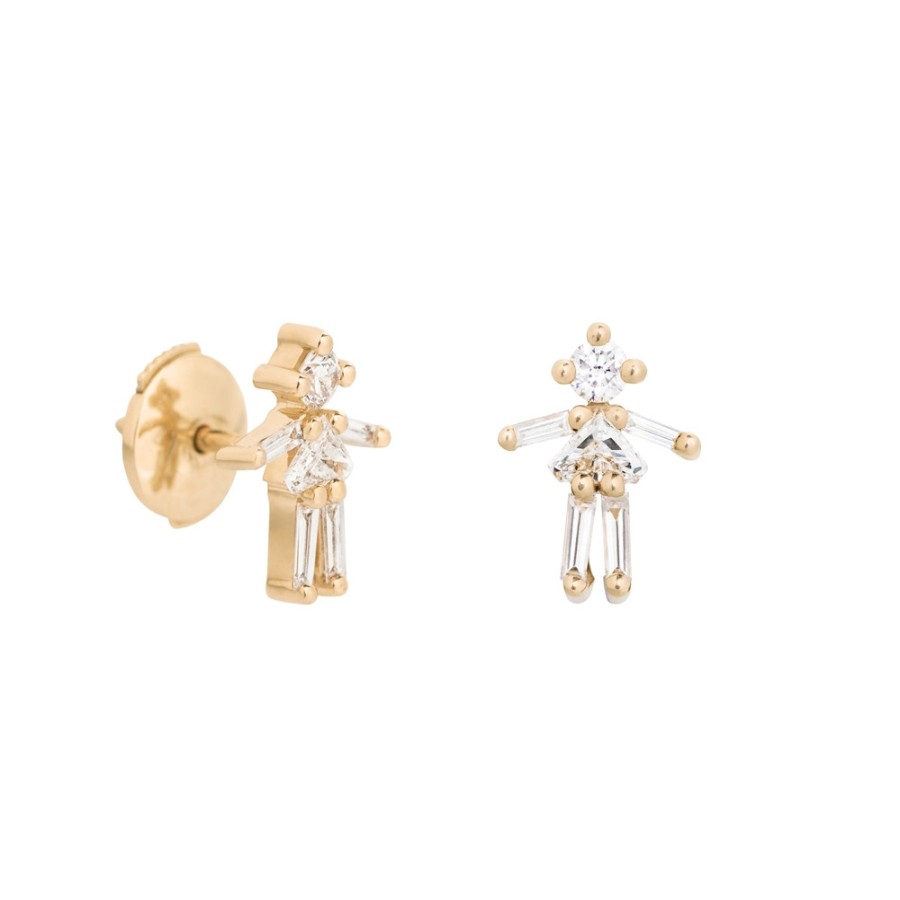 Earrings Tomfoolery London | 18Ct Yellow Gold Diamond Girl Earring