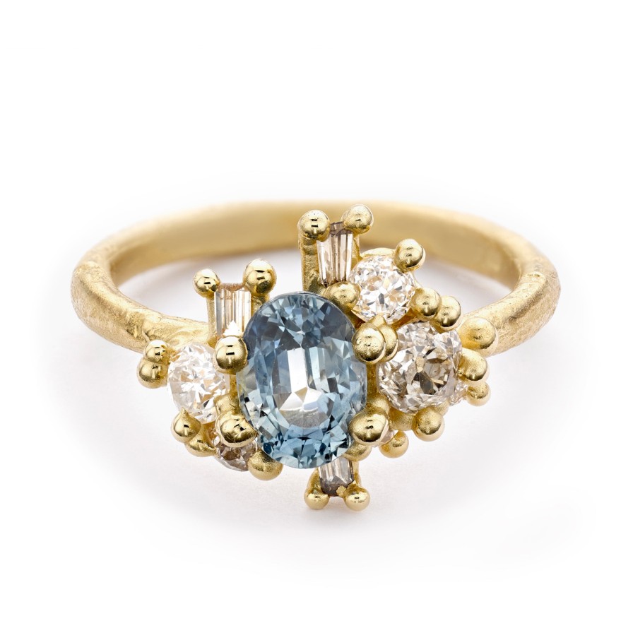 Rings Tomfoolery London | Blue Sapphire & Diamond Sweeping Cluster Ring