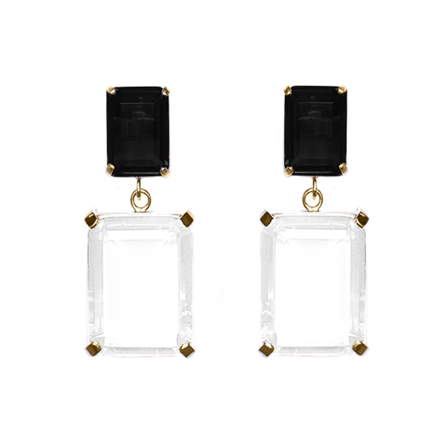 Earrings Tomfoolery London | Colourblock Drop Earrings Onyx & Clear