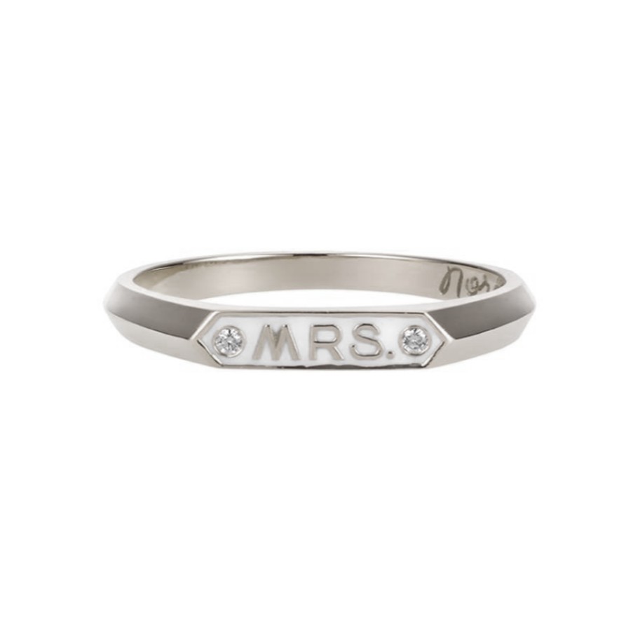 Rings Tomfoolery London | Silver & Enamel Diamond 'Mrs' Ring