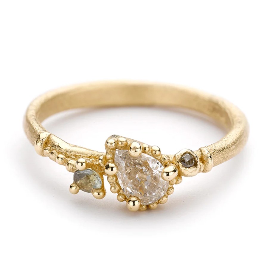 Rings Tomfoolery London | Champagne Diamond Solitaire Ring With Beaded Setting