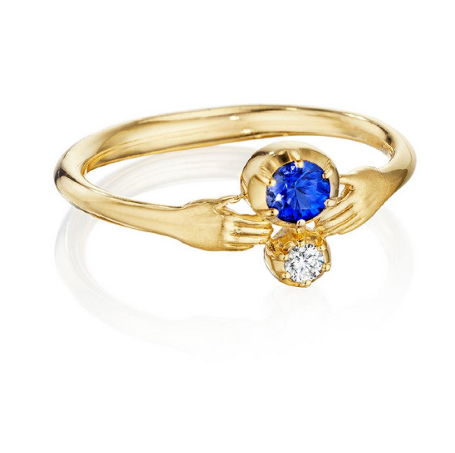 Rings Tomfoolery London | Sapphire And Diamond Tiny Hands Ring