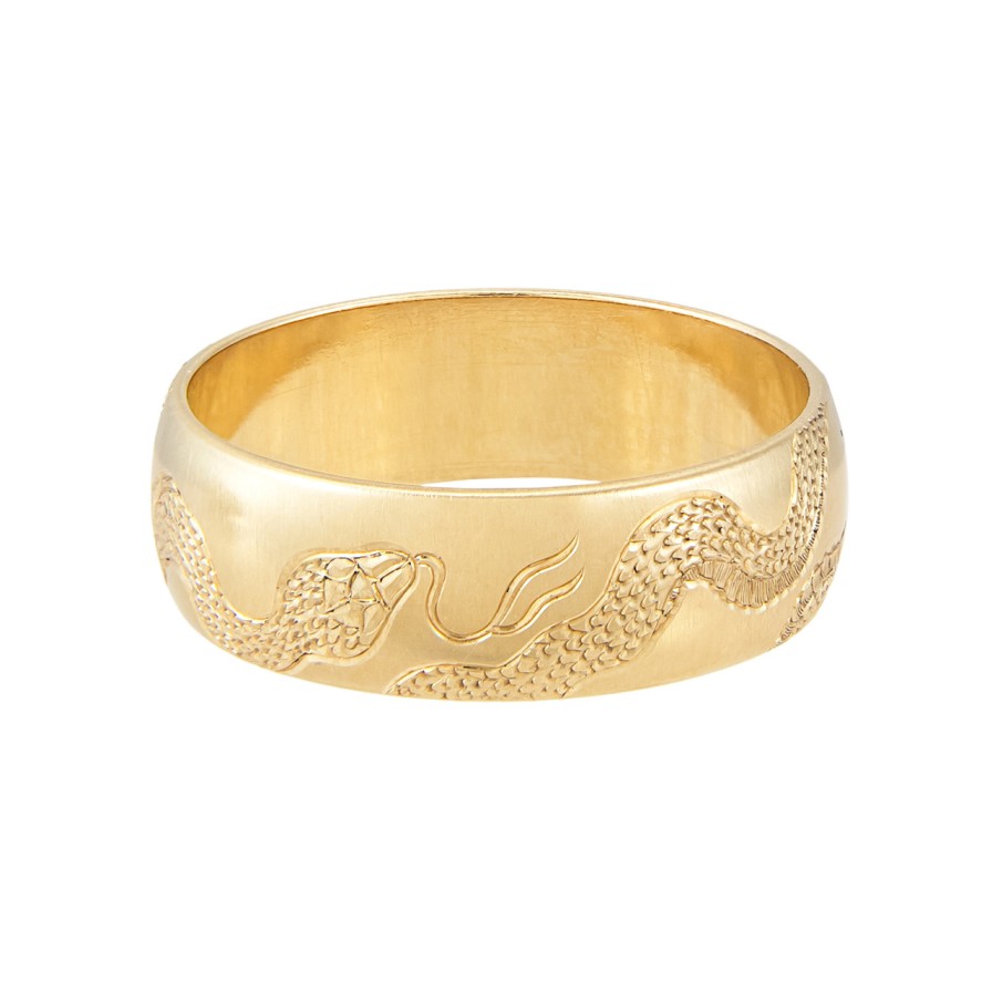 Rings Tomfoolery London | Gold Snake Engraved Wide Ring