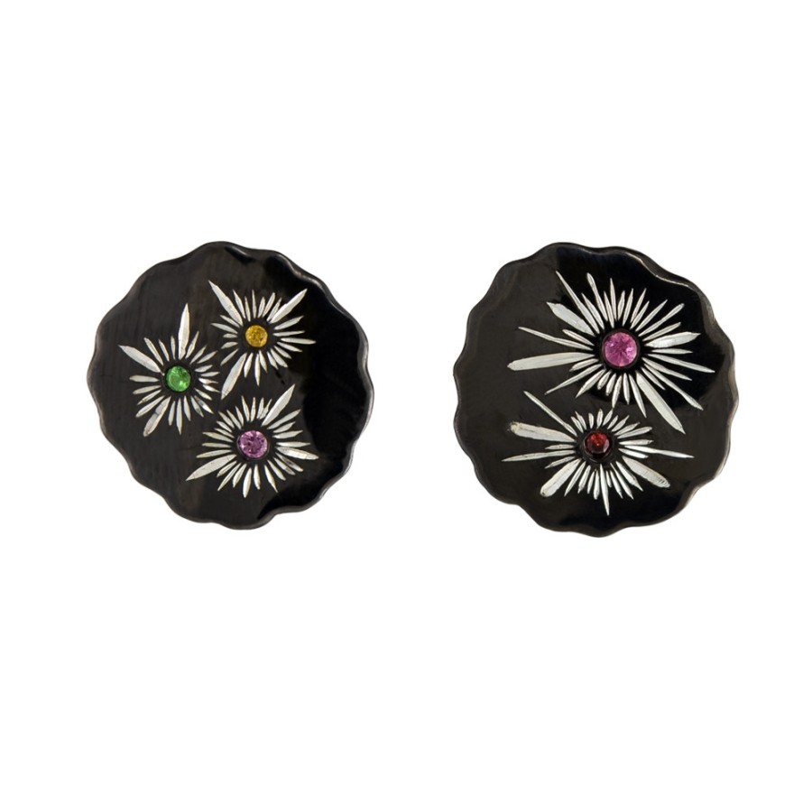 Earrings Tomfoolery London | Shooting Stars Black Silver Studs Earrings