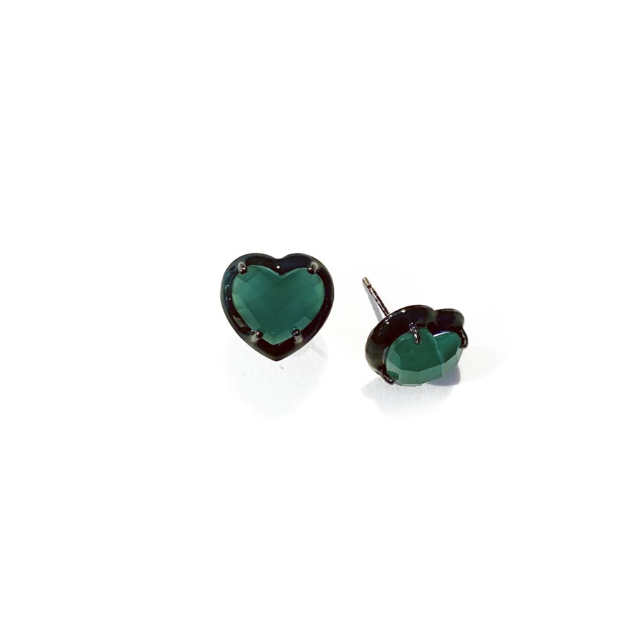 Earrings Tomfoolery London | Green Onyx Mini Heart Stud Earrings