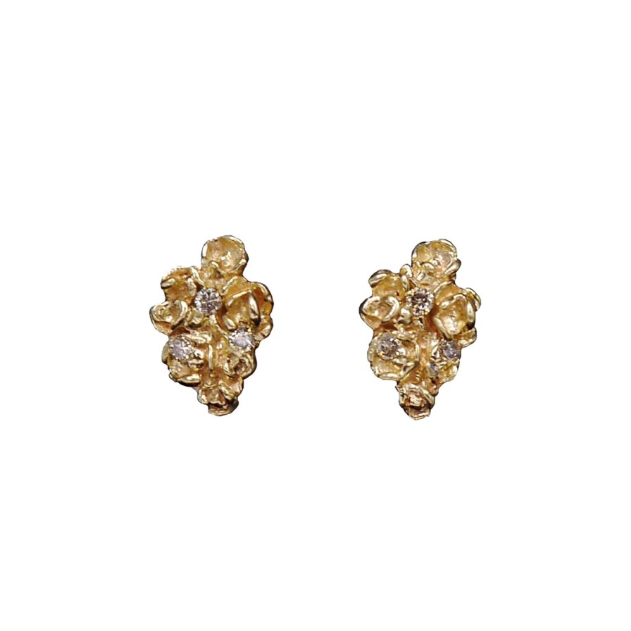 Earrings Tomfoolery London | Little Roses Champagne Diamond Stud Earrings