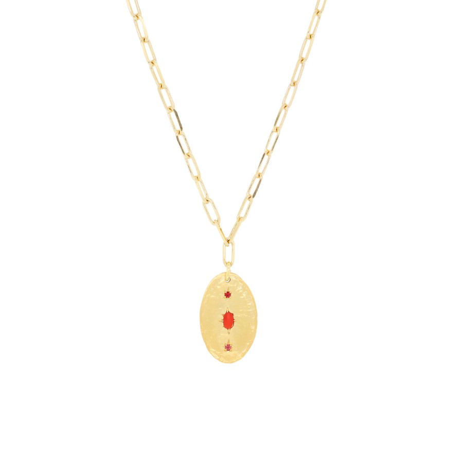 Necklaces Tomfoolery London | Small Gold Plated & Gemstone Set Pendant