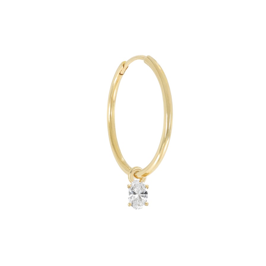 Earrings Tomfoolery London | Oval Diamond Hoop Single Earring