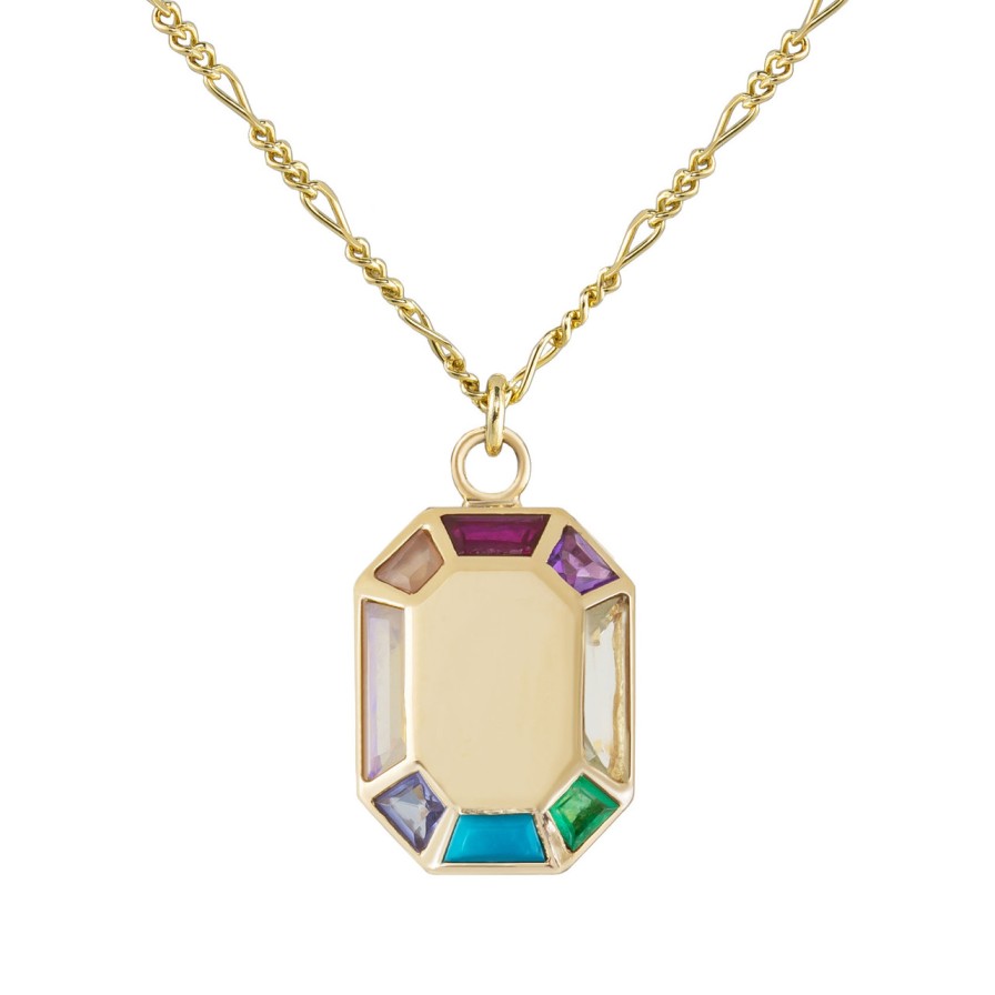 Necklaces Tomfoolery London | 9Ct Yellow Gold Rainbow Grande Octagon Pendant