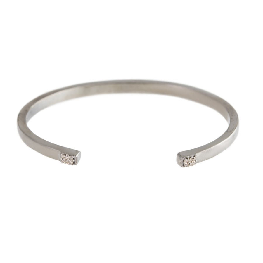 Bracelets Tomfoolery London | Diamond & Oxidised Silver Hapur Bangle