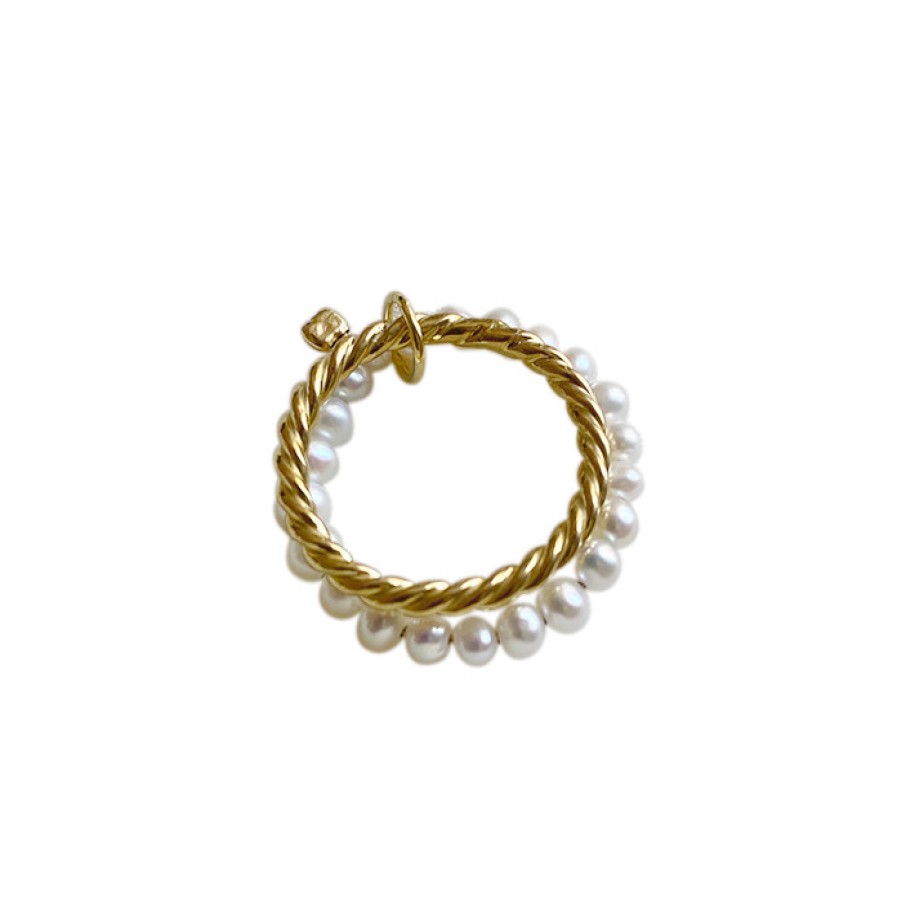 Rings Tomfoolery London | Twist Pearl Ring Gold Plated