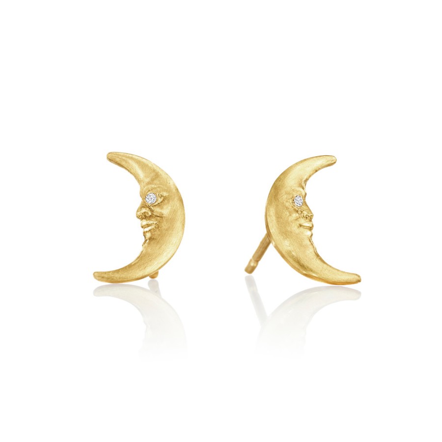 Earrings Tomfoolery London | Tiny Crescent Moonface Stud Earrings