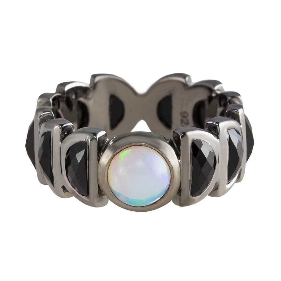 Rings Tomfoolery London | Ethiopian Opal & Black Spinel Luna Band Ring