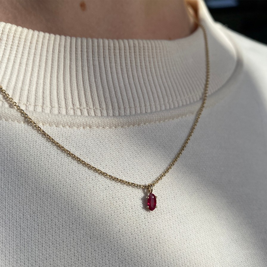 Necklaces Tomfoolery London | Solo Oval Ruby Pendant