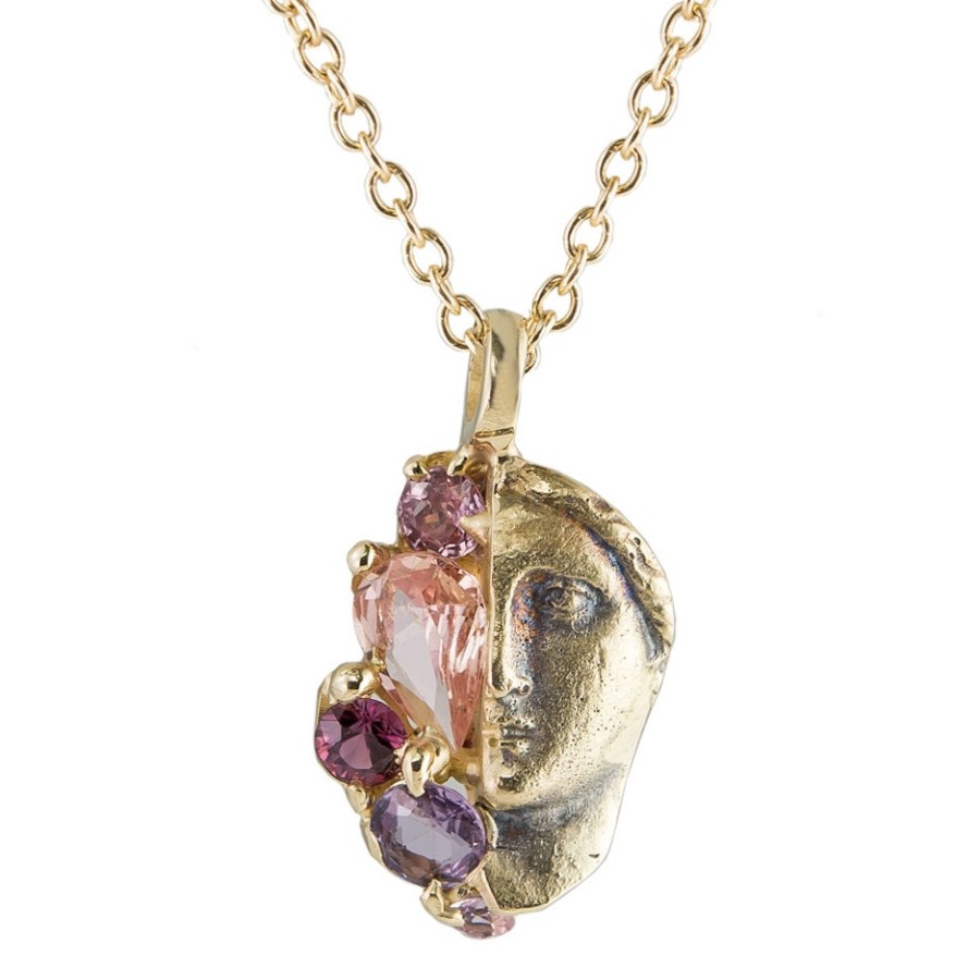 Necklaces Tomfoolery London | Sapphire Fragmented Face 10 Carat Yellow Gold Pendant Necklace