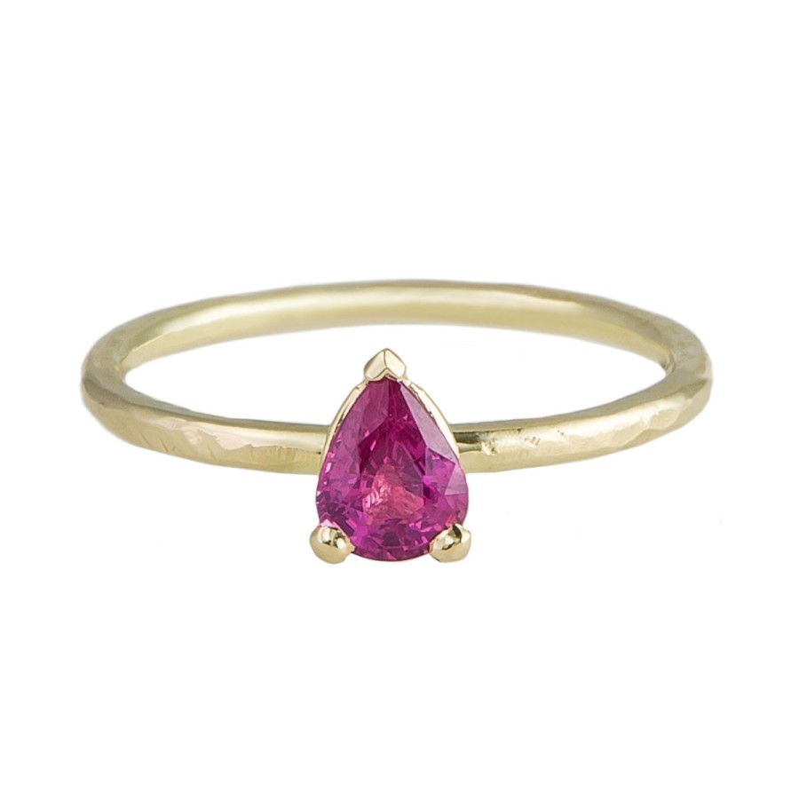 Rings Tomfoolery London | Solo Hot Pink Pear Sapphire Claw Set Ring