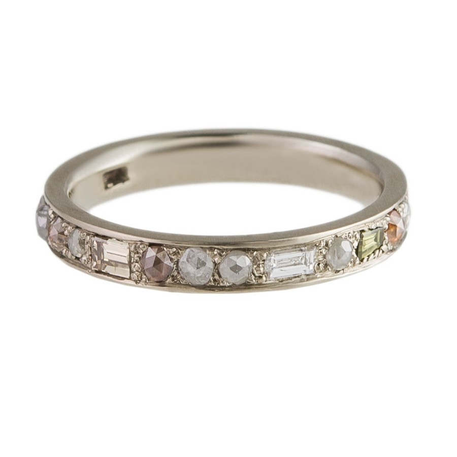 Rings Tomfoolery London | 18Ct White Gold Mixed Cut Puzzle Diamond Eternity Ring