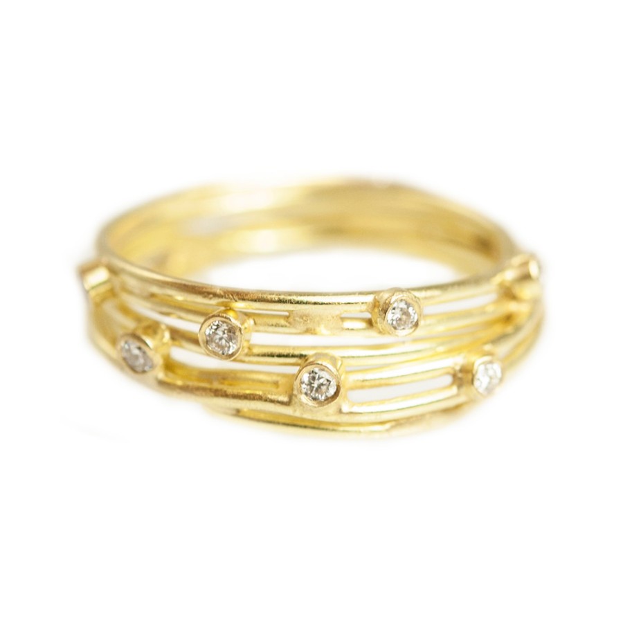 Rings Tomfoolery London | 18Ct Yellow Gold Open Wrap Ring With Diamonds