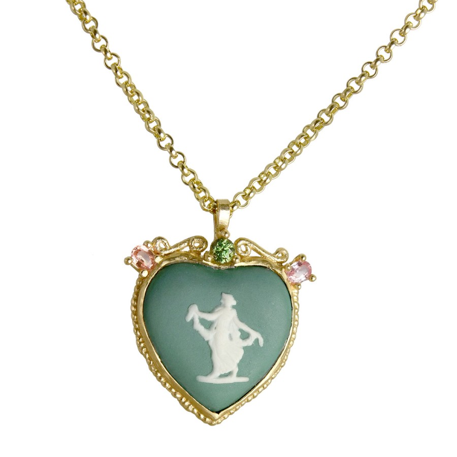 Necklaces Tomfoolery London | Teal Heart Cameo Pendant