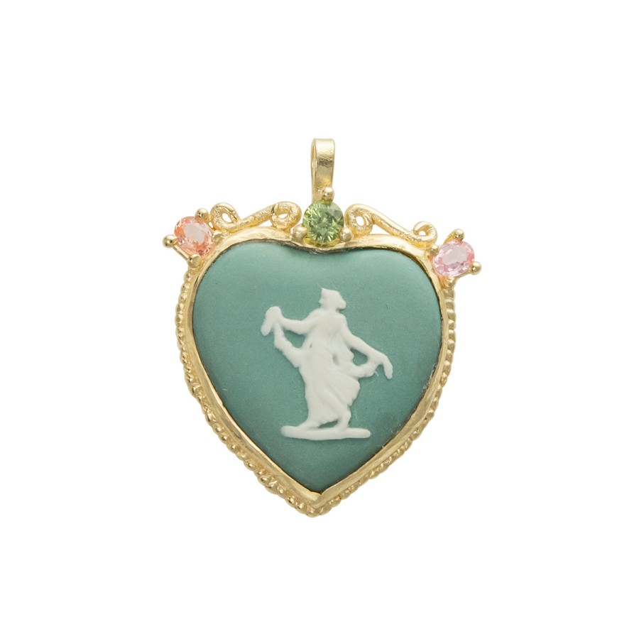 Necklaces Tomfoolery London | Teal Heart Cameo Pendant