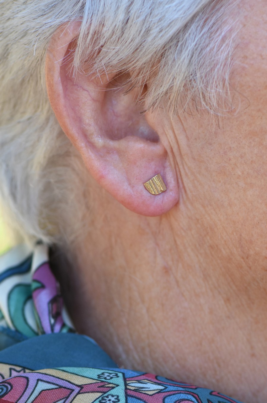 Earrings Tomfoolery London | Triangle Lined Oak Studs