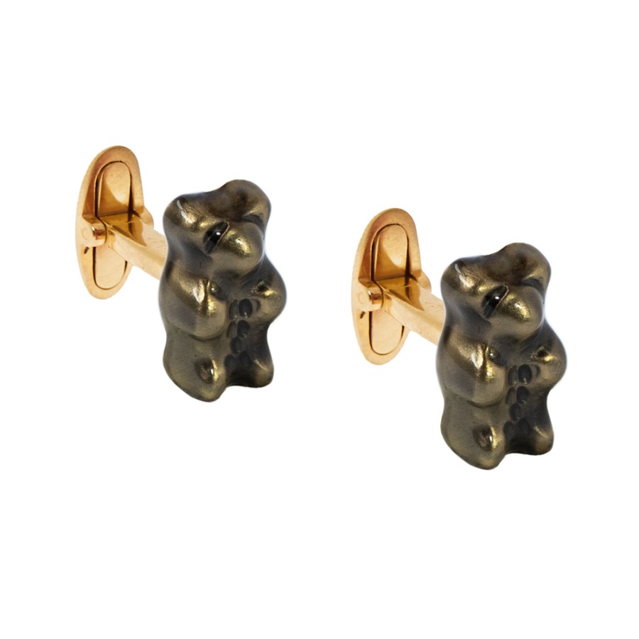 Cufflinks Tomfoolery London | Liquorice Gummy Bear Gold Cufflinks