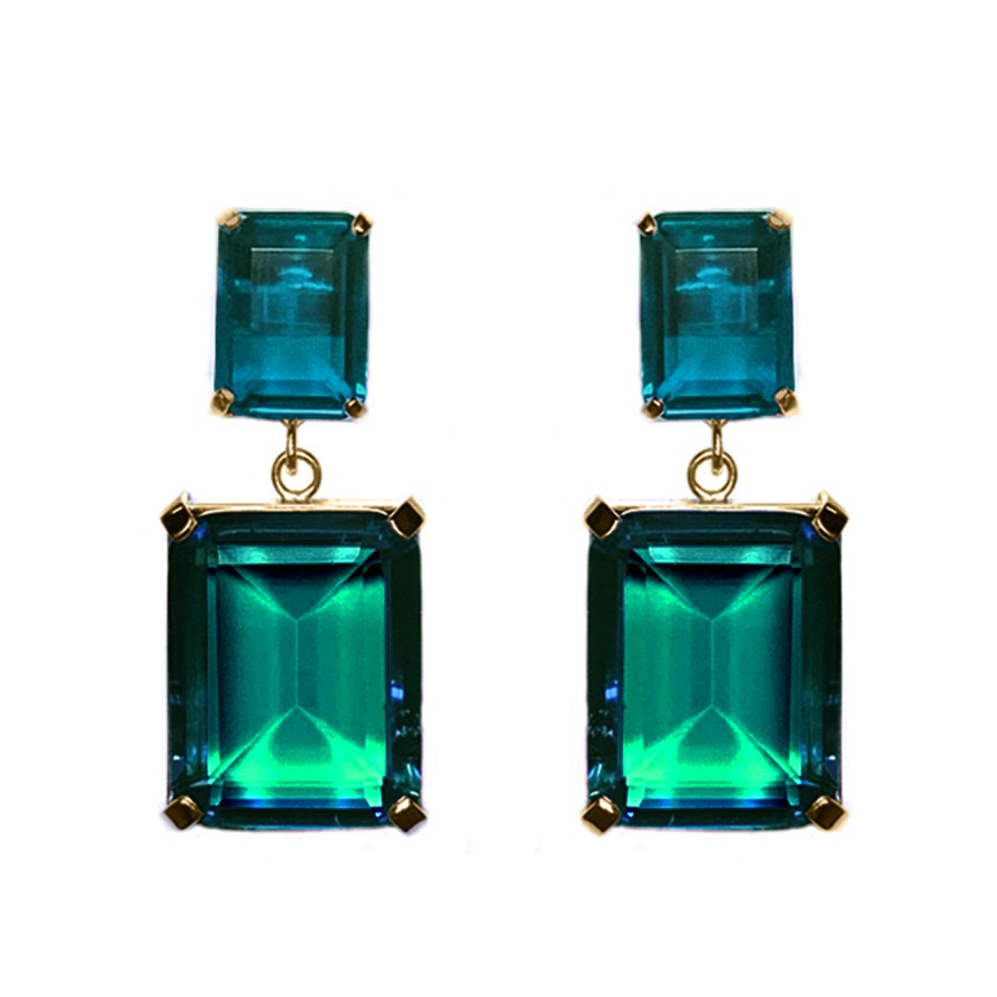 Earrings Tomfoolery London | Colourblock Drop Earrings Turquoise & Paraiba