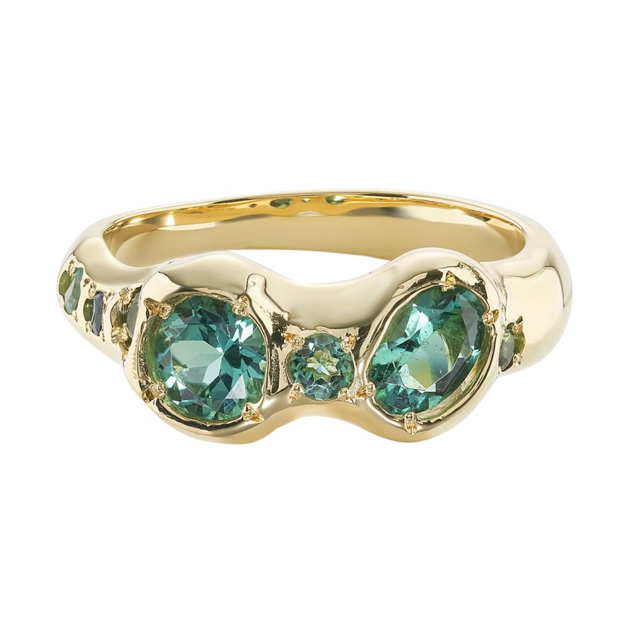 Rings Tomfoolery London | Tf Exclusive 14Ct Yellow Gold & Teal Tourmaline Band