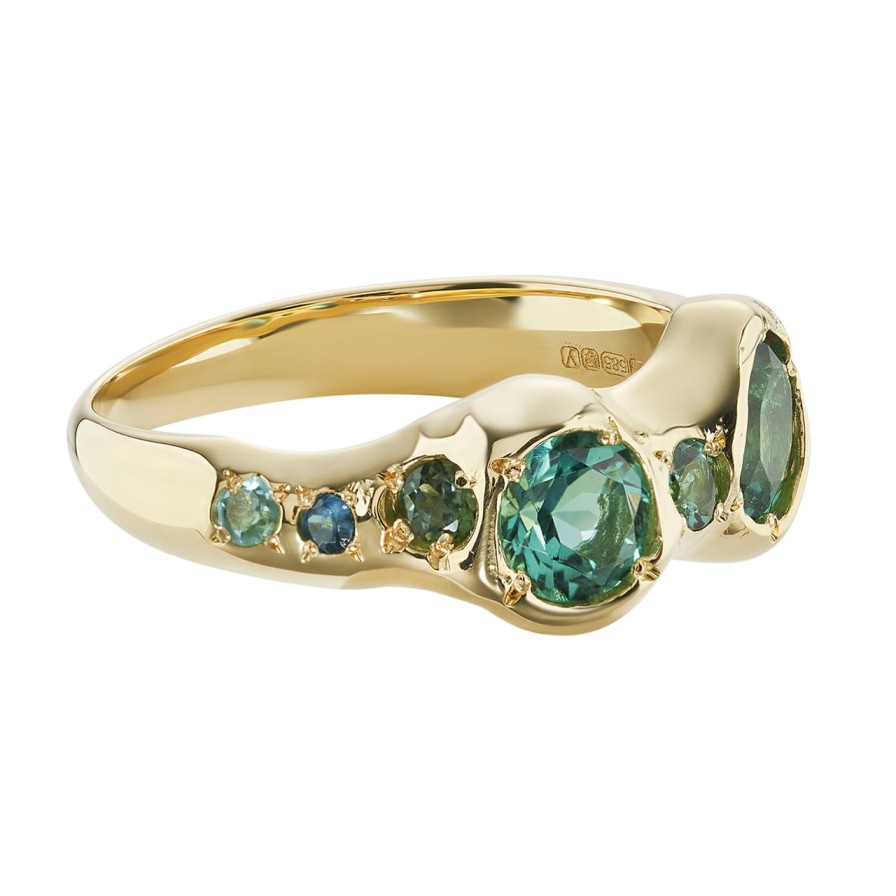 Rings Tomfoolery London | Tf Exclusive 14Ct Yellow Gold & Teal Tourmaline Band