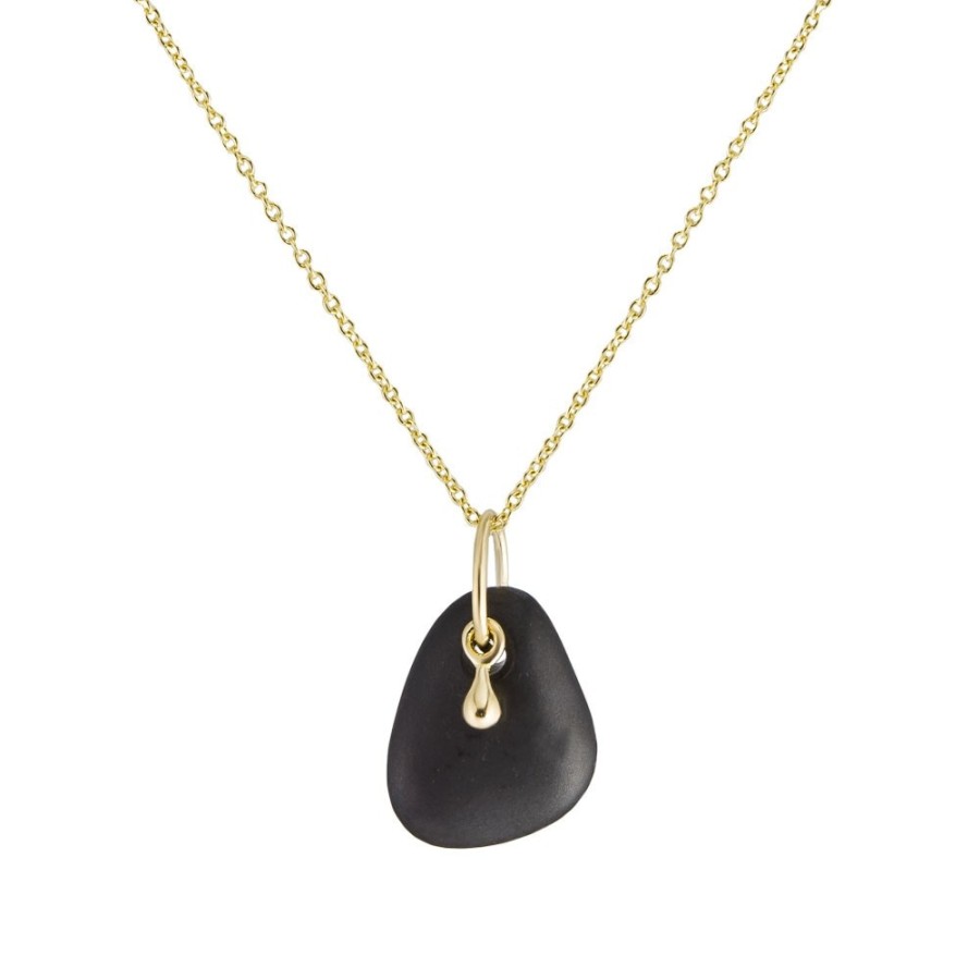 Necklaces Tomfoolery London | 18Ct Gold Drop & Pebble Pendant