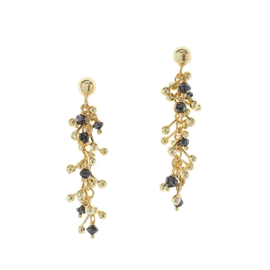 Earrings Tomfoolery London | Fine 18Ct Yellow Gold & Black Diamond Strand Earrings