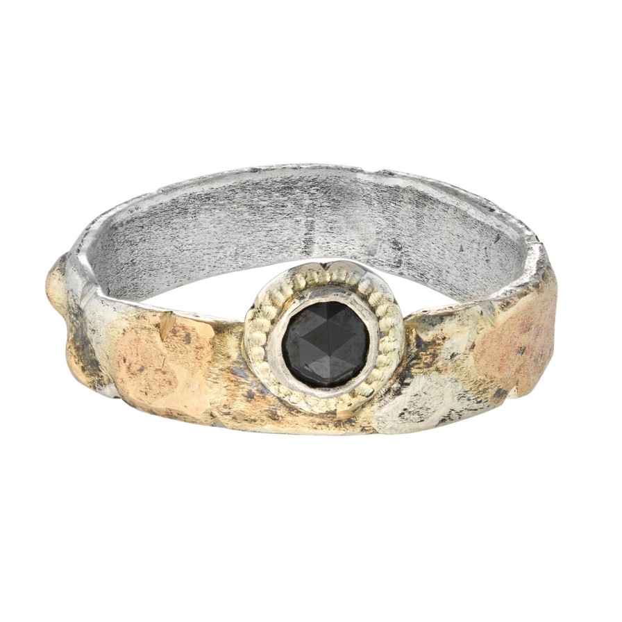 Rings Tomfoolery London | On The Edge Of Love Ring With Black Diamond & 14Ct Yellow Gold