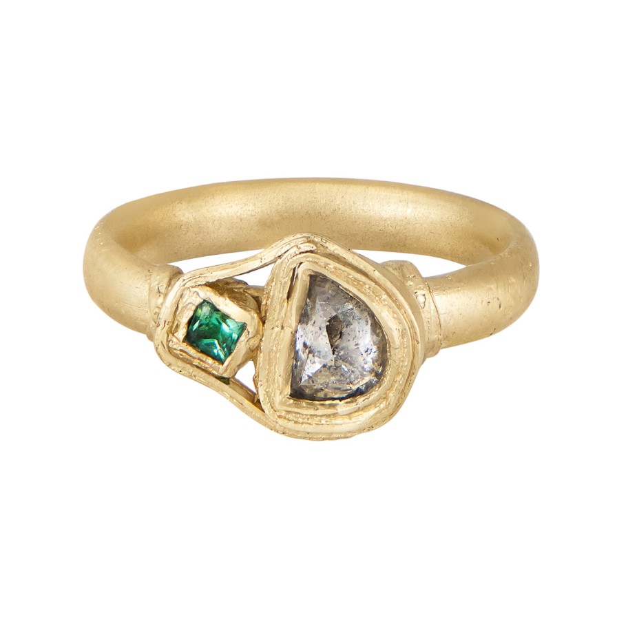 Rings Tomfoolery London | Tomfoolery Exclusive One Of A Kind 'Lace' 14Ct Yellow Gold Diamond & Tourmaline Ring