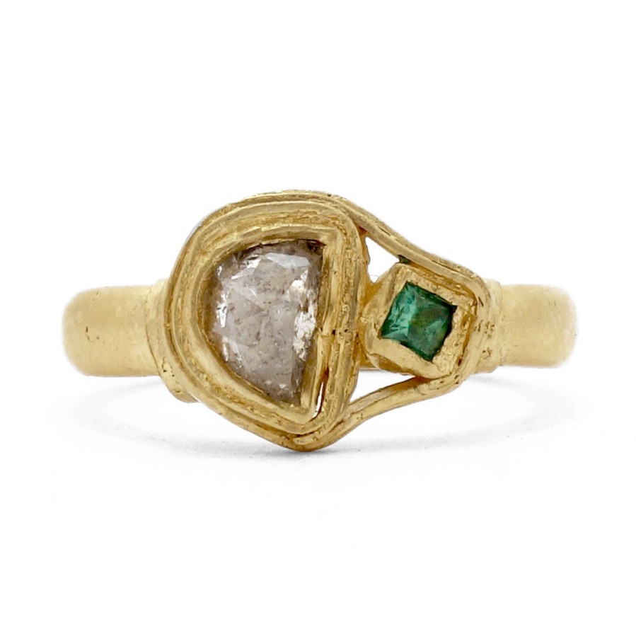 Rings Tomfoolery London | Tomfoolery Exclusive One Of A Kind 'Lace' 14Ct Yellow Gold Diamond & Tourmaline Ring